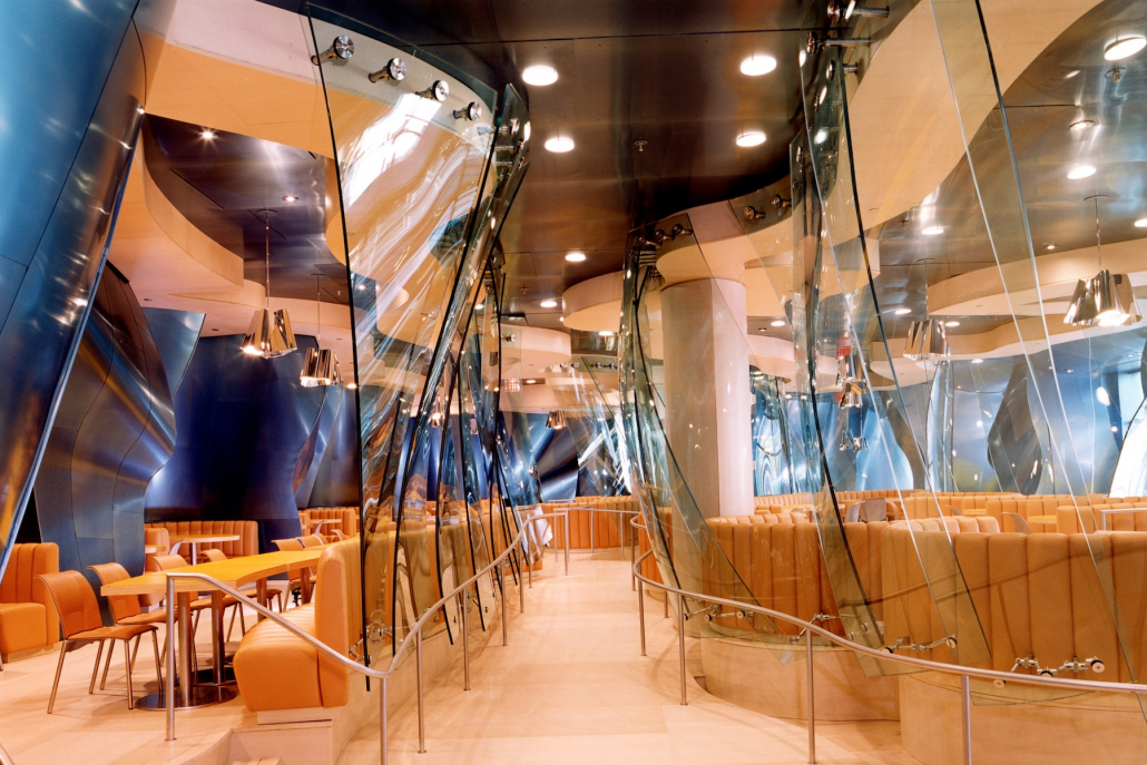 Compound Curved Glass Curtains for Conde Nast Cafetaria - Engineering, Fabrication, Installation by Ctek, CTC