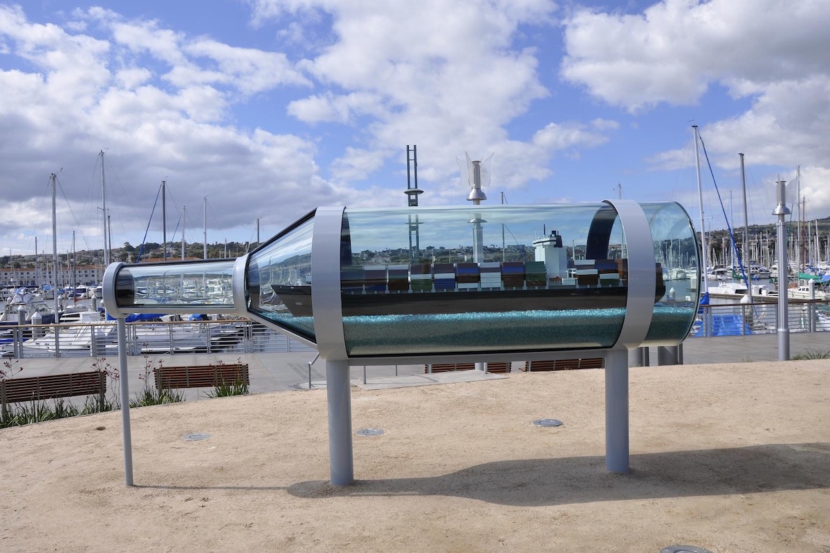 Ship in a bottle - simple curved glass and metal - digital modeling, engineering,fabrication, installation